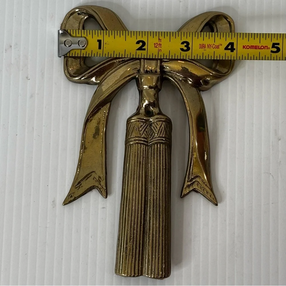 Solid Brass Bow Tassel Decor Paper Weight/ Wall Hanging  6”X 4” VTG 80’s